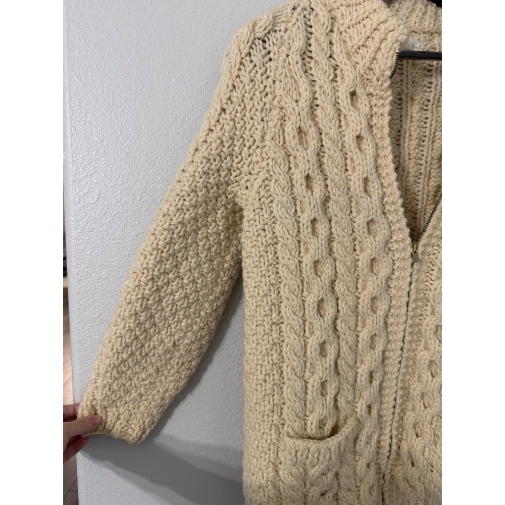 Ardion Hand Knits Cream Cable Knit Wool Full Zip Sweater Made in Ireland Women M - Picture 2 of 5